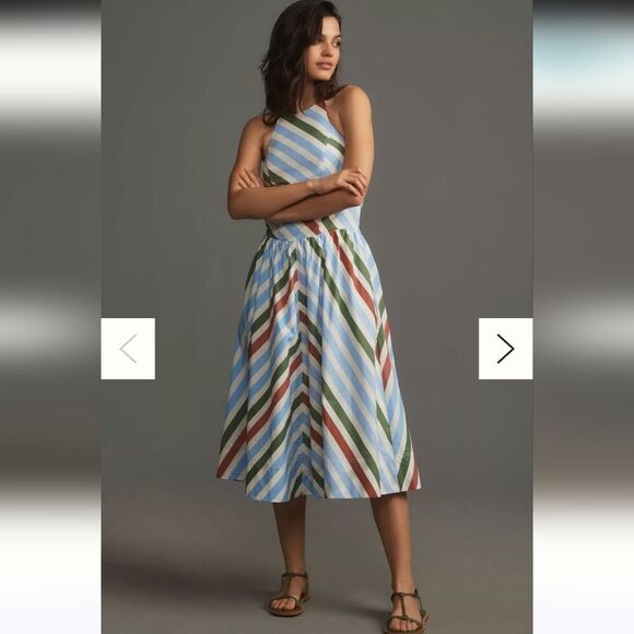 Anthropologie Dresses & Skirts - Maeve Anthropologie Halter Midi Sundress Striped Neutral Mot Size M